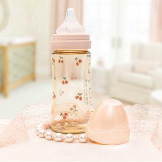 Bình sữa Grosmimi PPSU CHERRISH 300ml núm ti số 2 từ 5-8 tháng, Rose Gold