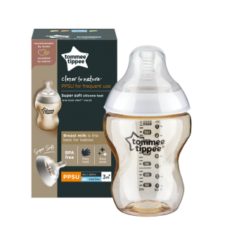 Bình sữa PPSU ty siêu mềm tự nhiên Tommee Tippee Closer to Nature 260ml, núm ty đi kèm 3-6 tháng