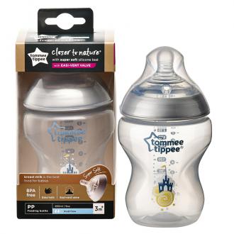 Bình sữa ty siêu mềm tự nhiên Tommee Tippee Closer to Nature 260ml, núm ty đi kèm 3-6 tháng