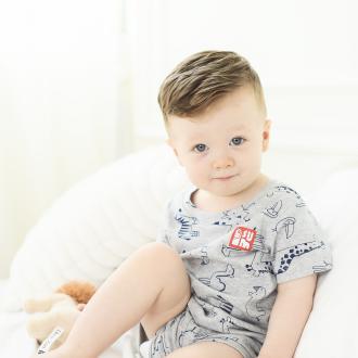 Bộ quần áo phông cộc tay cotton SU016, 12-18m, Ghi xám