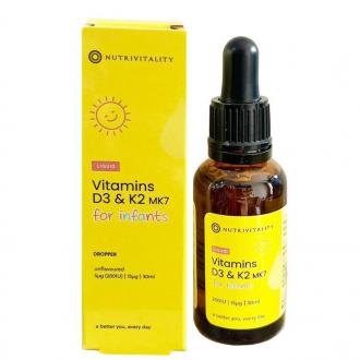 Vitamin D3 & K2 MK7 Anh Nutrivitality 30ml cho trẻ từ sơ sinh - Xuất xứ Anh